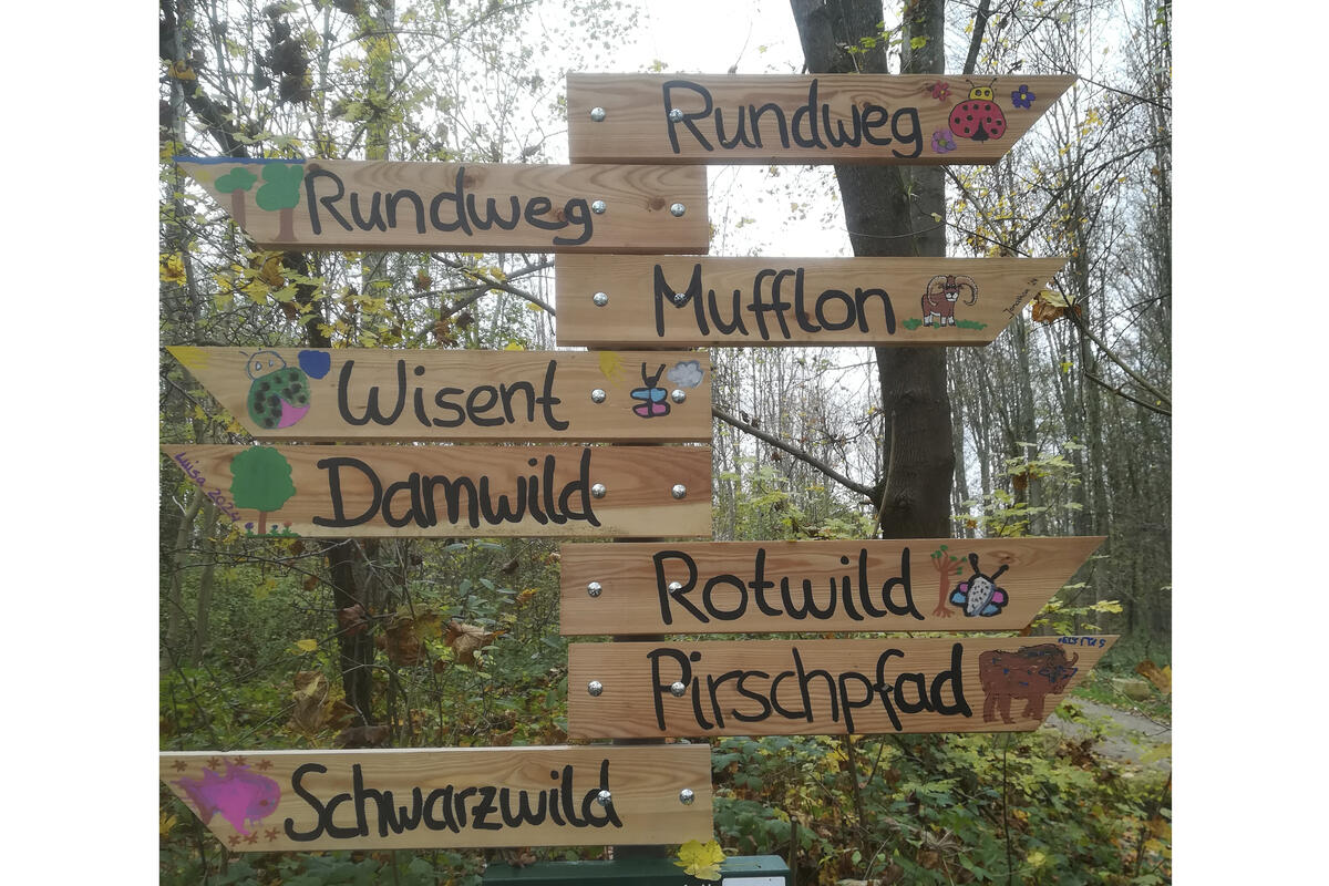 Neu gestaltete Wegweiser im Wildpark